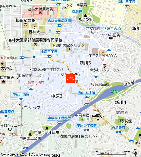 グルメシティ三鷹中原店付近の地図